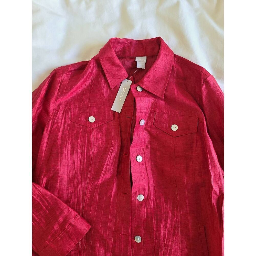 Chico's Basic Jacket Womens 3 Red Button Front Lo… - image 5
